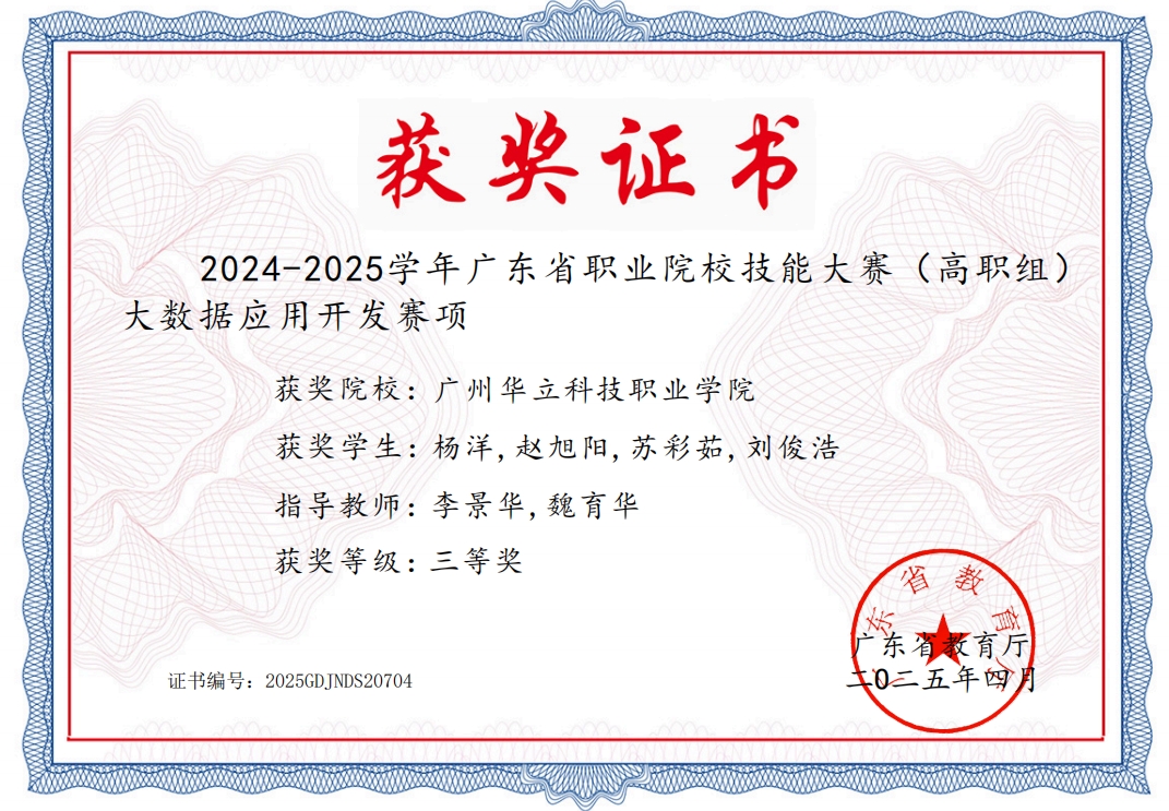 大數據應用開發（三等獎，學生證...